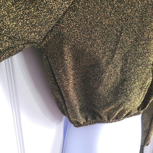 Fashion Nova gold long puff sleeves‎ glittery crop top women's large - Picture 11 of 16